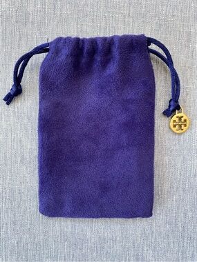 Authentic Tory Burch | Purple Suede Type Drawstring Pouch with Gold Logo Charm